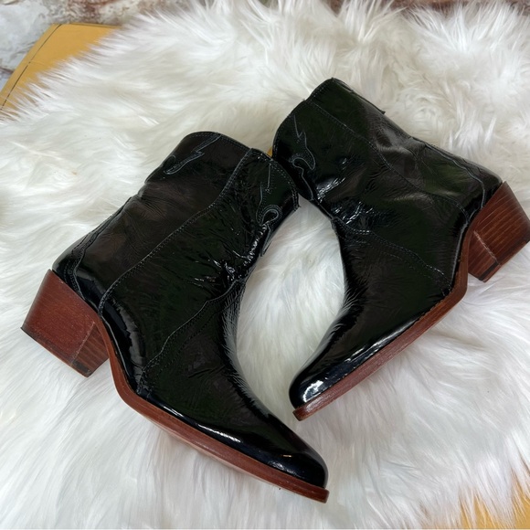 FREE PEOPLE Black Patent Leather Western Ankle Boots, 37 - Picture 11 of 13